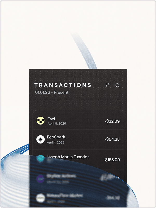 Transactions tile showing spending activity and balances.