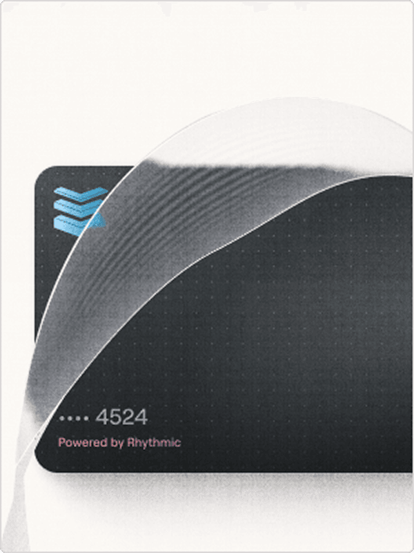 Branded card tile with Rhythmic mark.